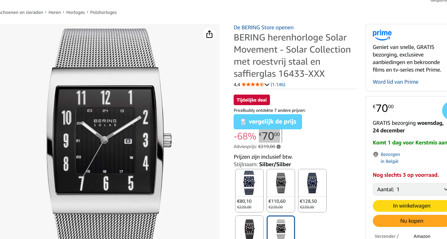 Kerstcadeau? herenhorloge BERING