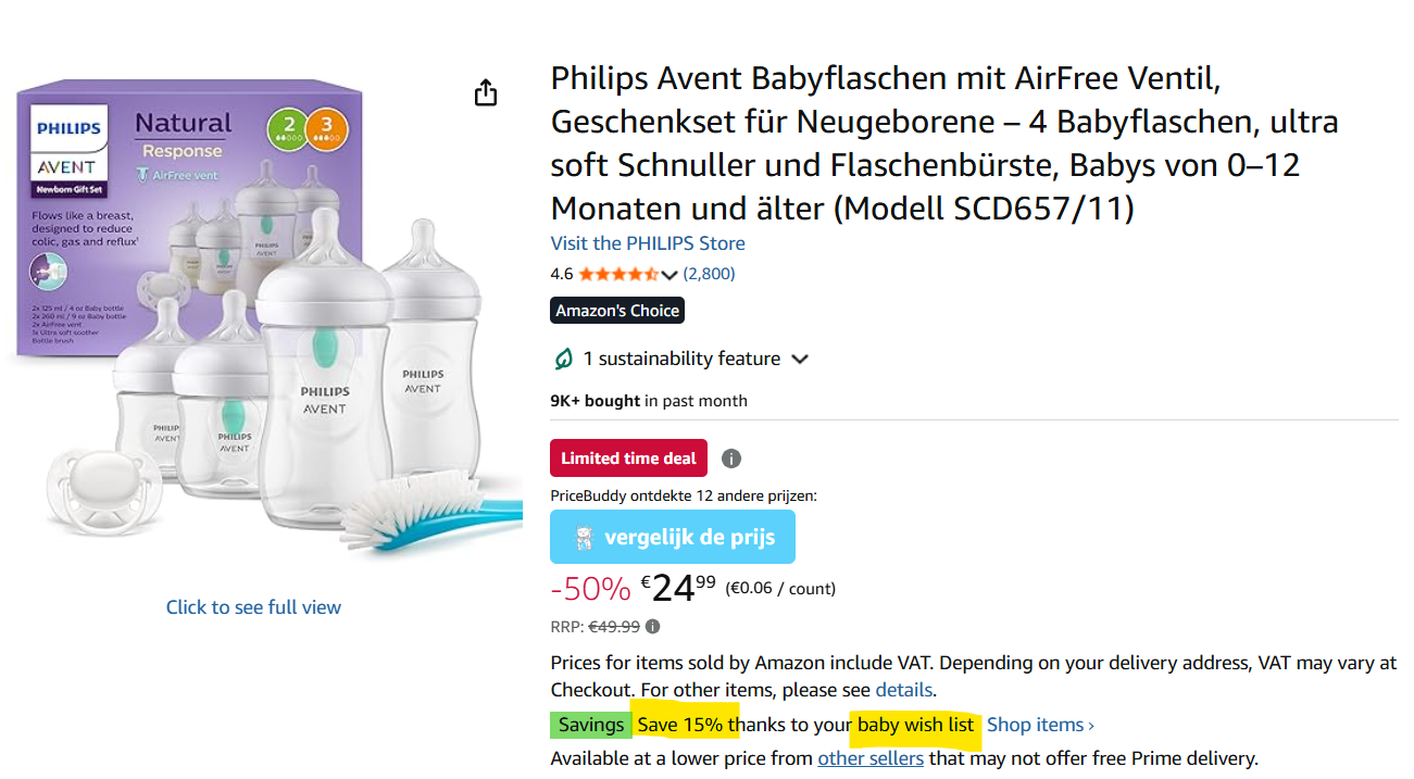 Flessenset baby's goedkoopst bij Amazon DE🍼
