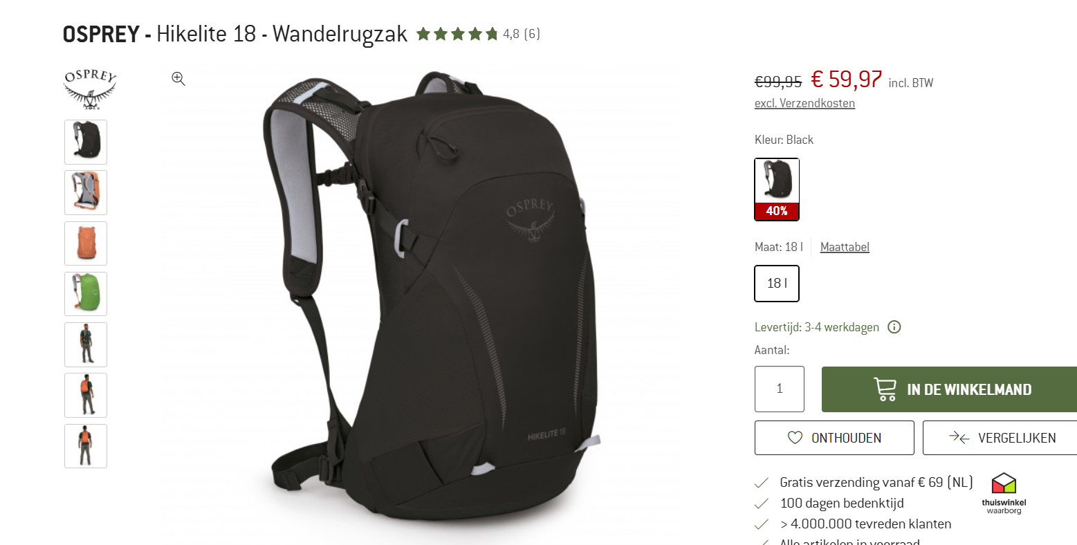 Op avontuur in 2026? Osprey - Hikelite 18 - Wandelrugzak met korting