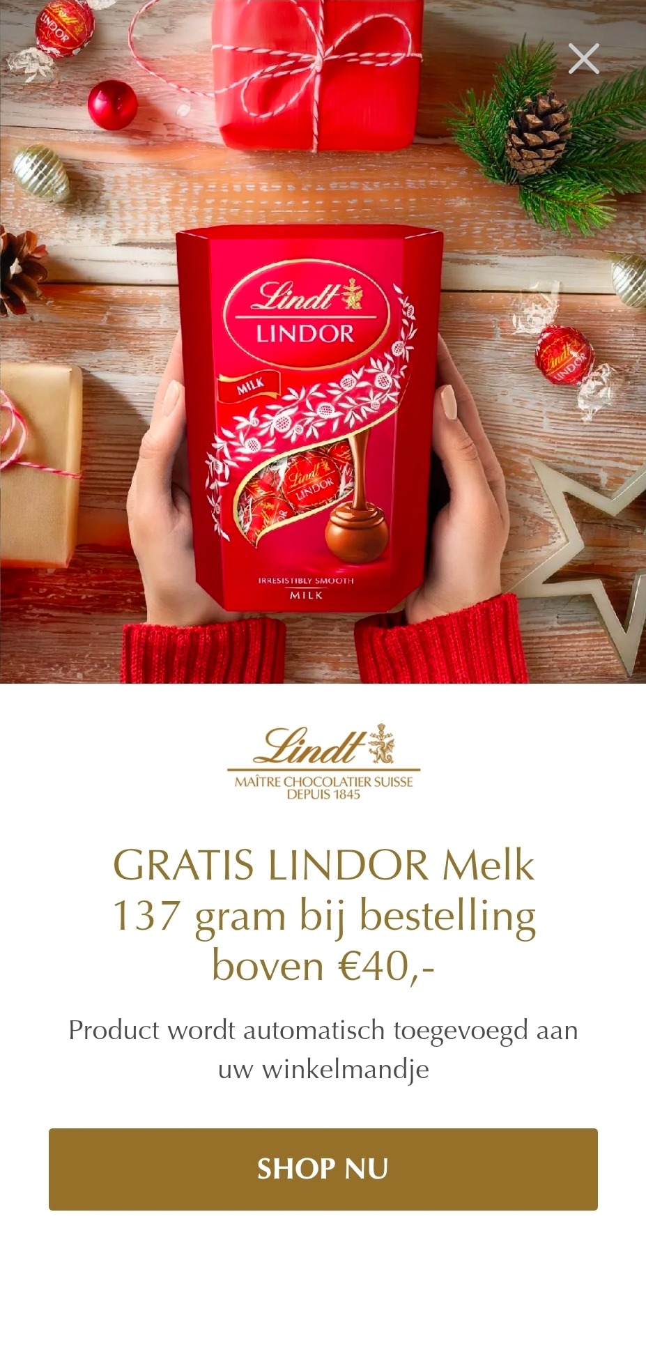 GRATIS LINDOR Melk 137 gram bij aankoop vanaf €40
