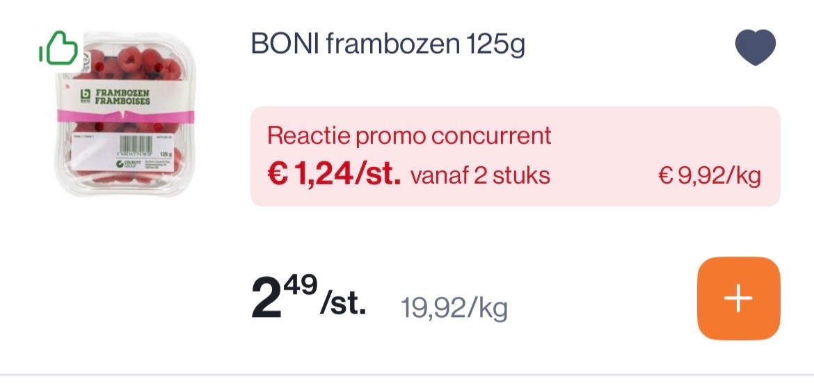 Verse frambozen 125 gram -50%