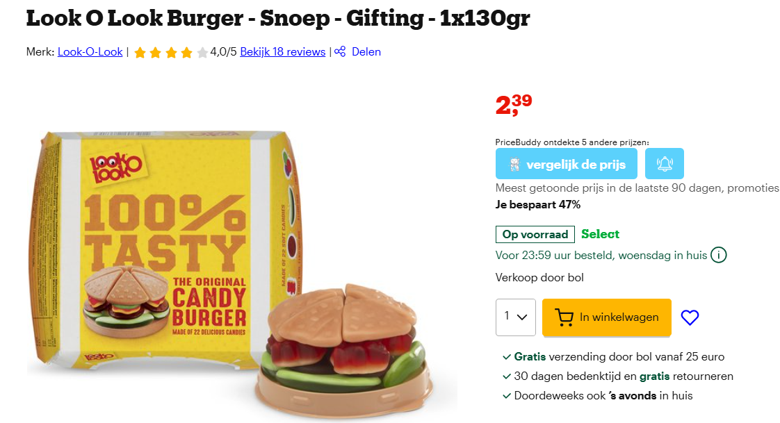 Snoep hamburger goedkoopst bij Bol
