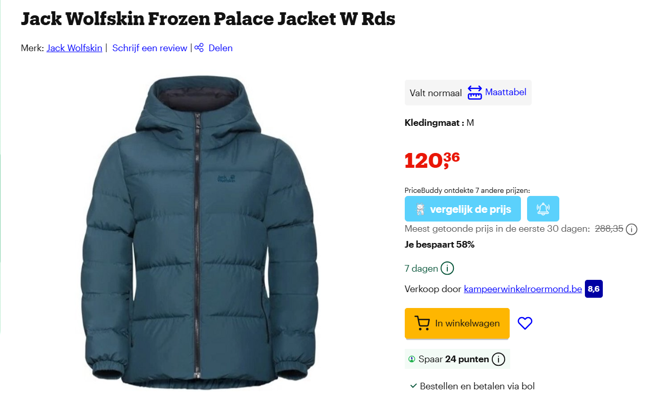 58% korting op Jack Wolfskin winterjas alle maten nog aanwezig in blauw en geel