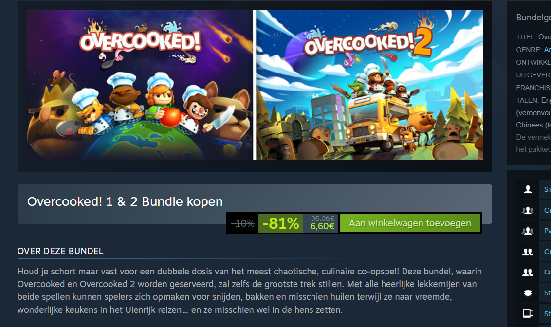 Populaire game: Overcooked 1 en 2 mooie korting op steam (pc) en playstation store (PS4)