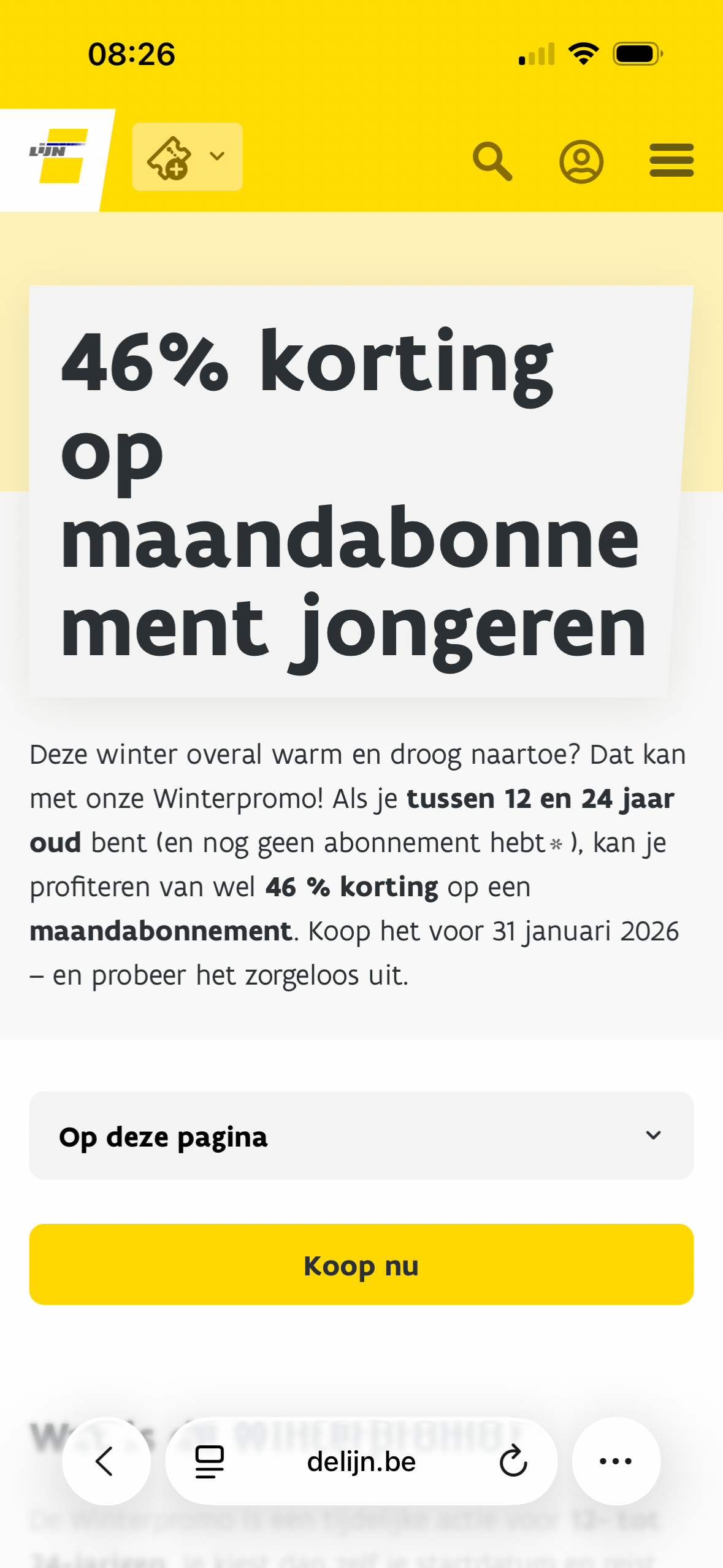 46% korting op maandabonnement De Lijn