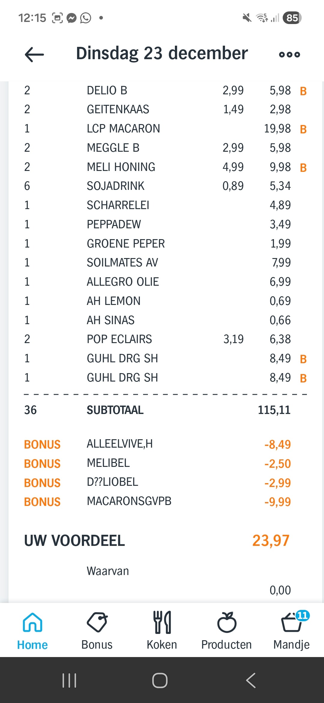 23€ bespaard bij Albert Heijn