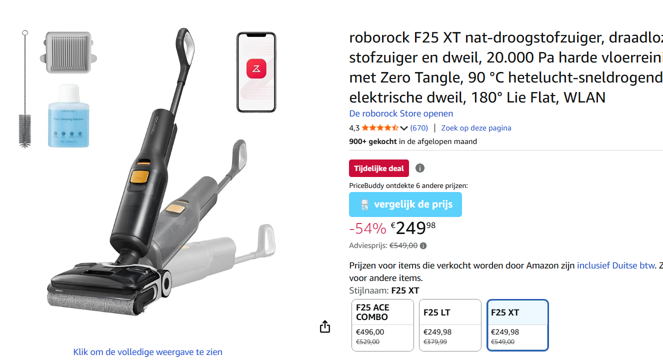 Roborock stofzuiger nat en droog 54% korting