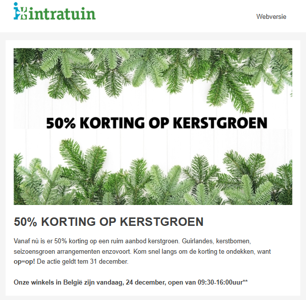 Intratuin: 50% op kerstgroen en 40% op kerstartikelen