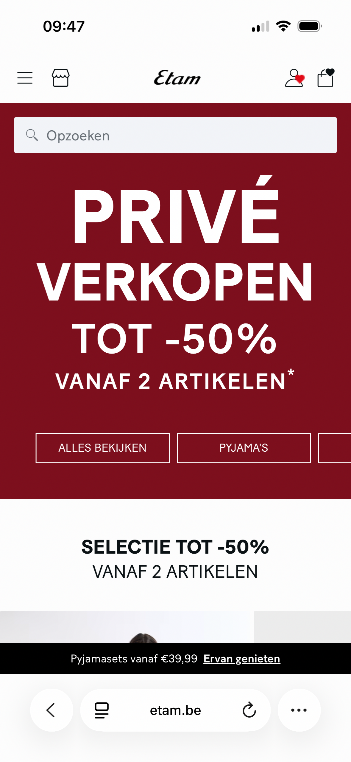 Priveverkoop bij Etam