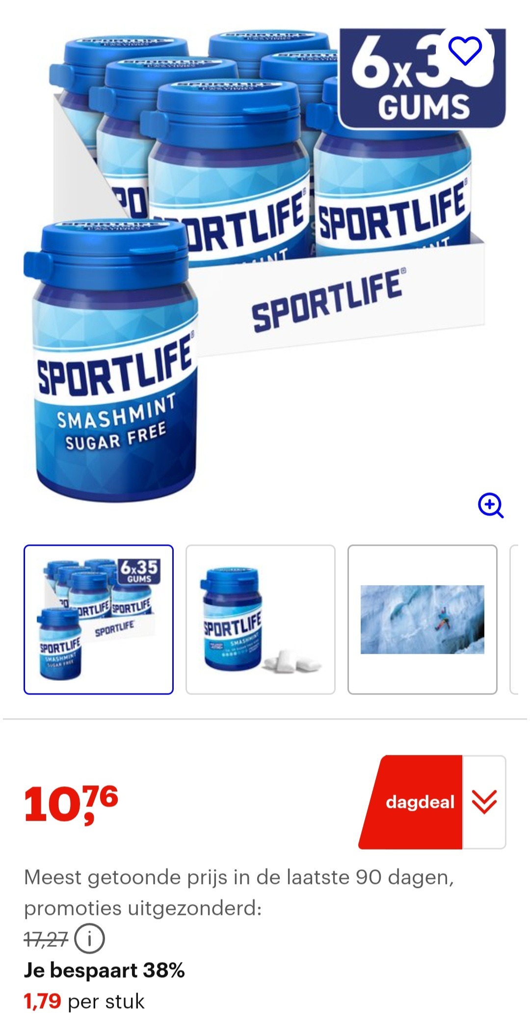 Sportlife smashmint pot - extreem frisse suikervrije kauwgom - 6x52g -38%