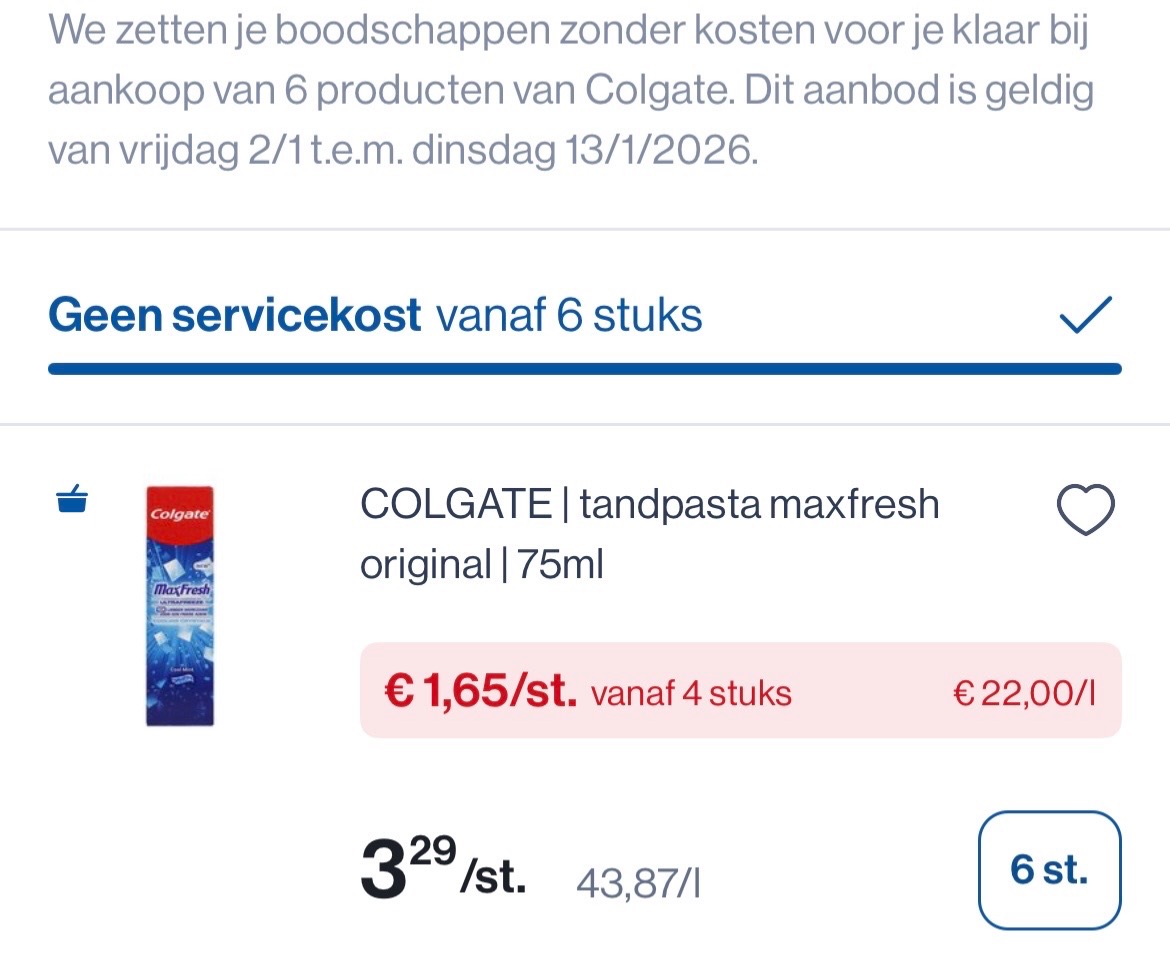 Colgate producten -50% + geen servicekost