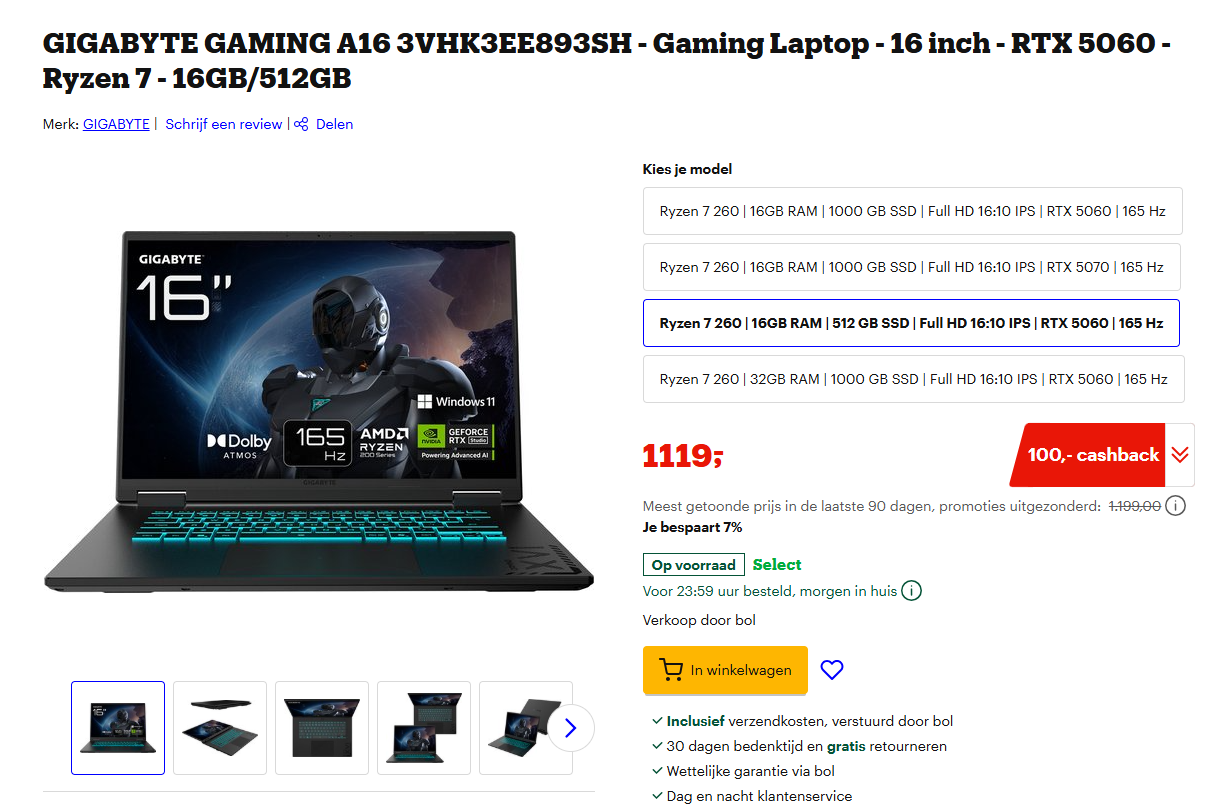 Een 16-inch computer met een AMD Ryzen 7-processor is nu 7% goedkoper.