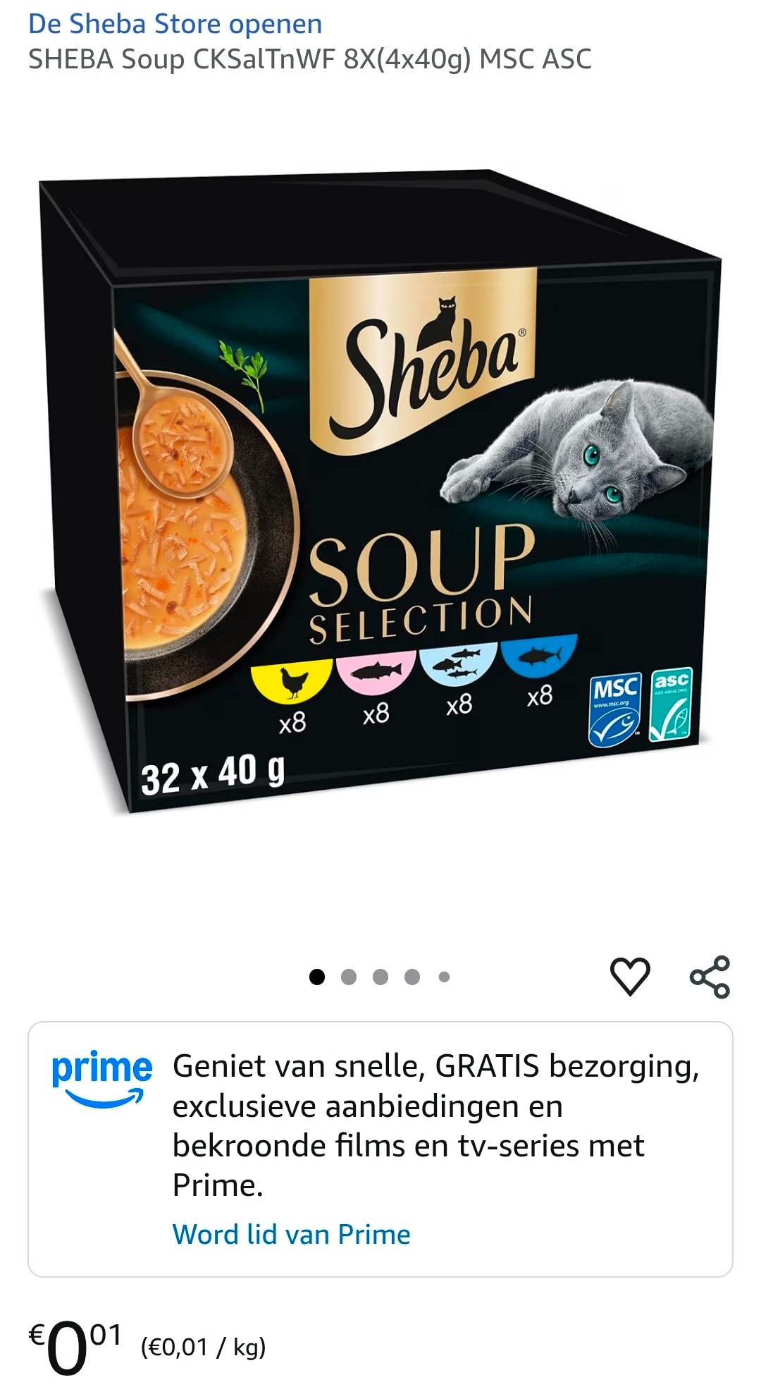 SHEBA Soup 32x40g voor 1 cent!