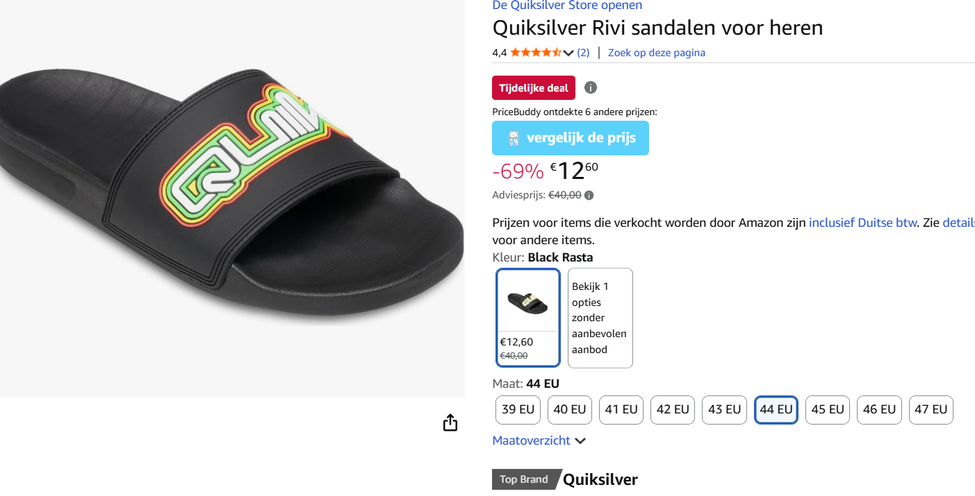 Tot 69% korting op Quicksilver badslippers voor heren