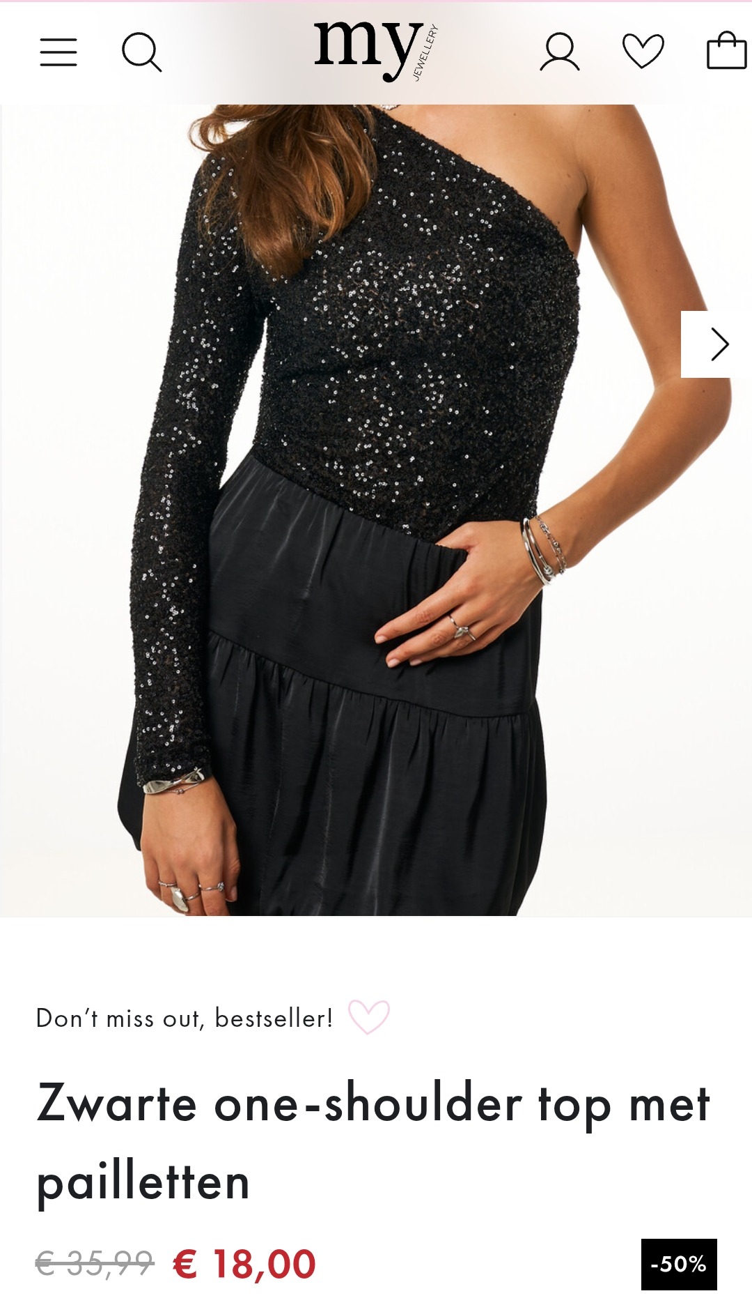 50% korting op top met pailletten bij my Jewellery