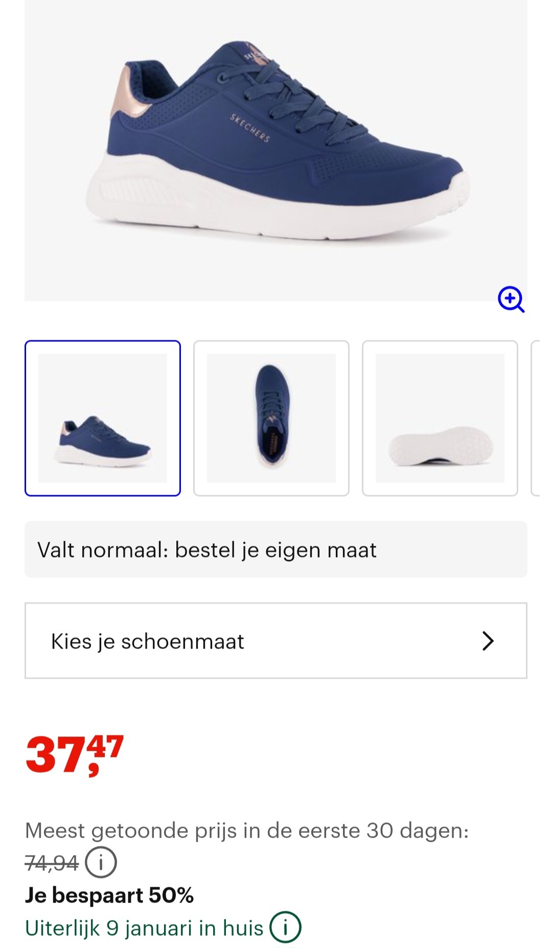Skechers uno blauwe sneaker -50%