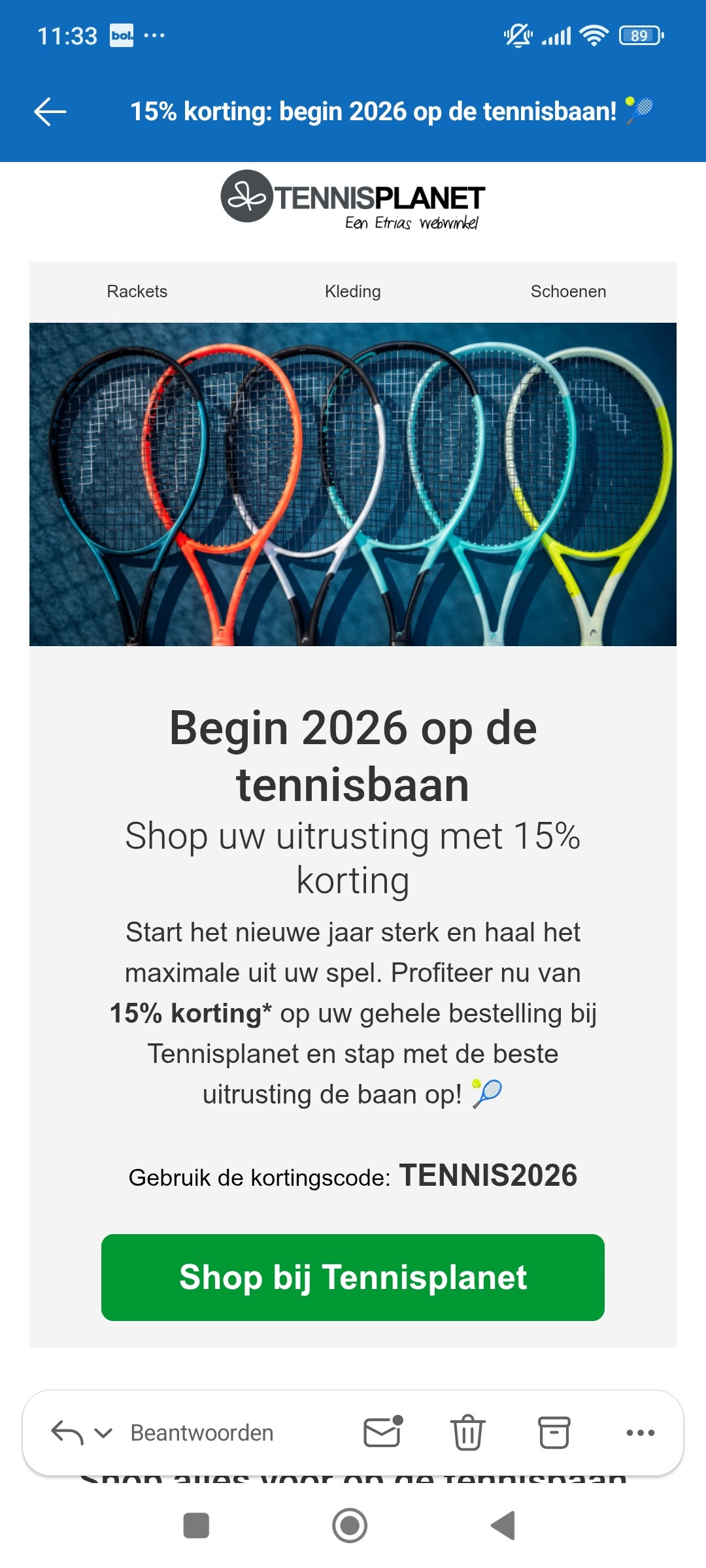 Tennisplanet: 15% korting