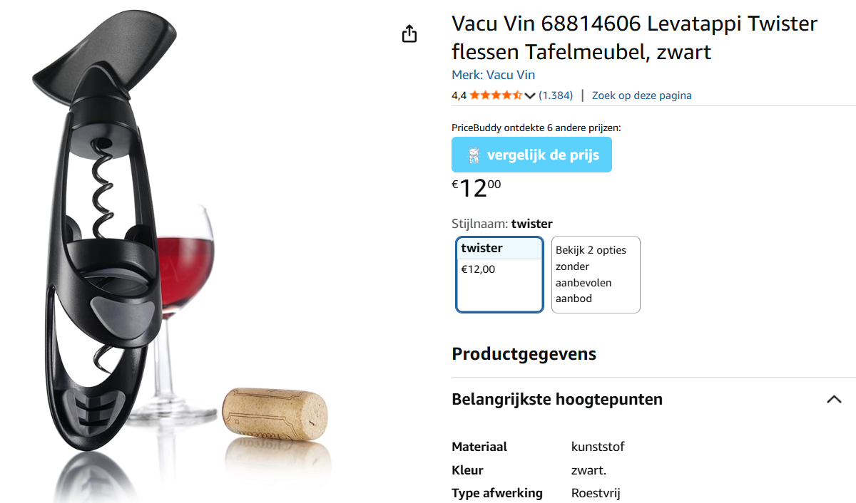 Vacu Vin flesopener goedkoop bij Amazon BE
