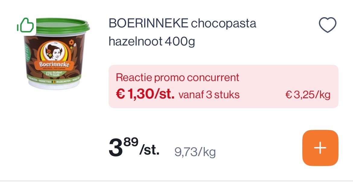 Boerinneke chocopasta veel goedkoper