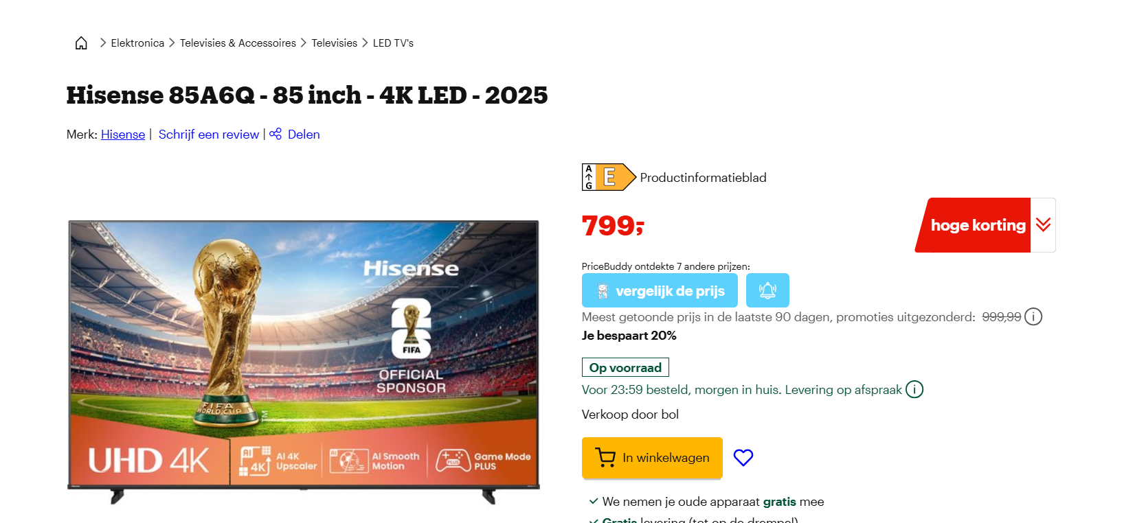 Nieuwe TV? Hisense 85A6Q - 85 inch - 4K LED - 2025