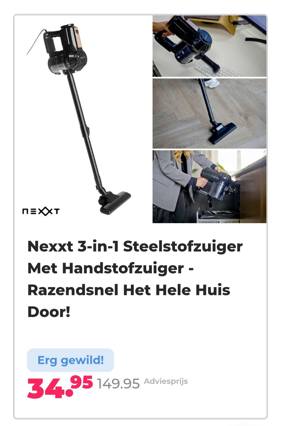 Nexxt 3-in-1 steelstofzuiger met handstofzuiger