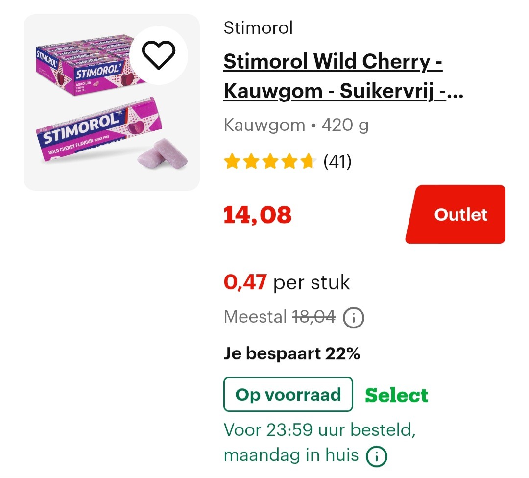 Stimorol wild cherry 1x30stuks -22%