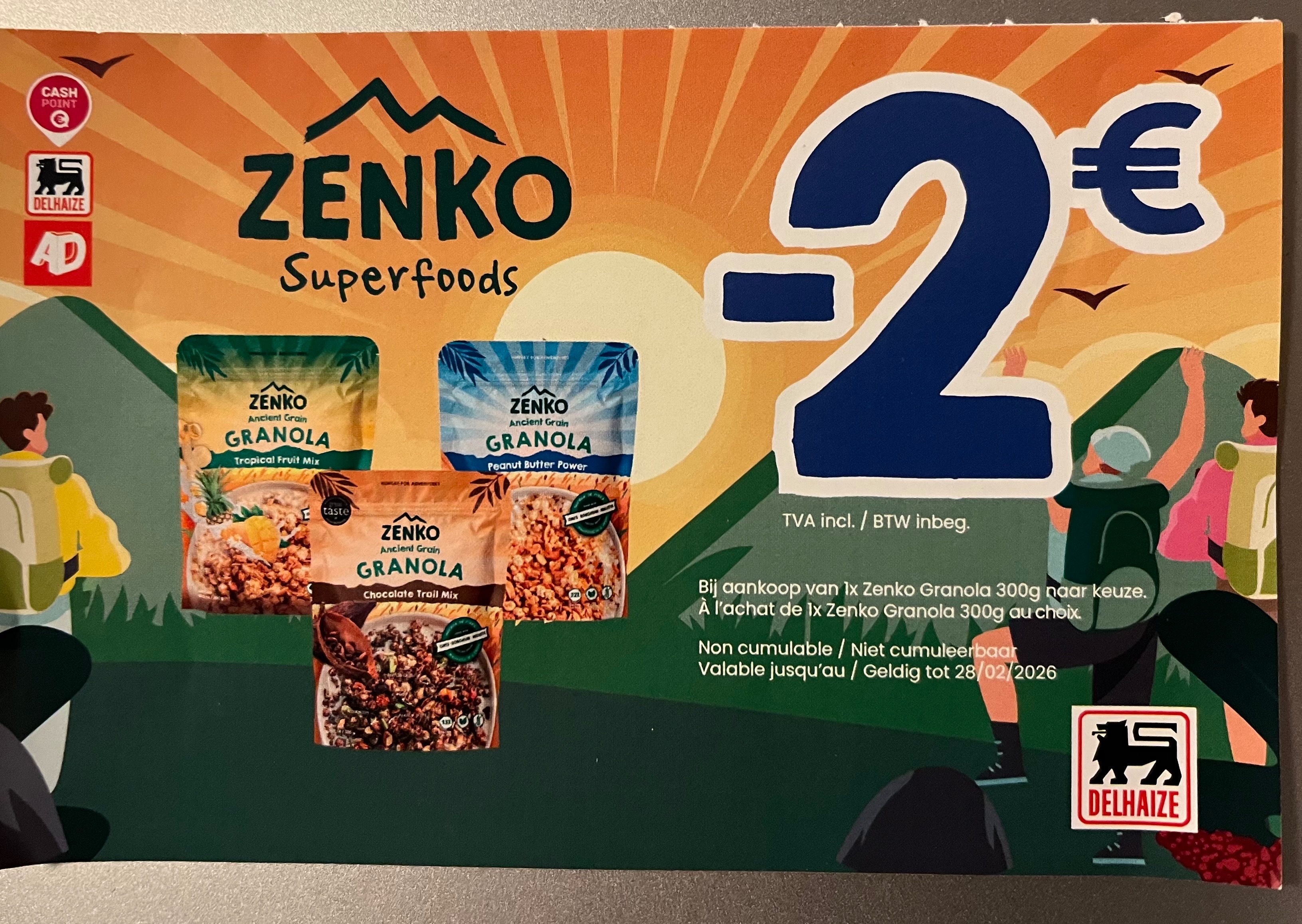 Coupon zenko granola -2€ aan rek bij Delhaize
