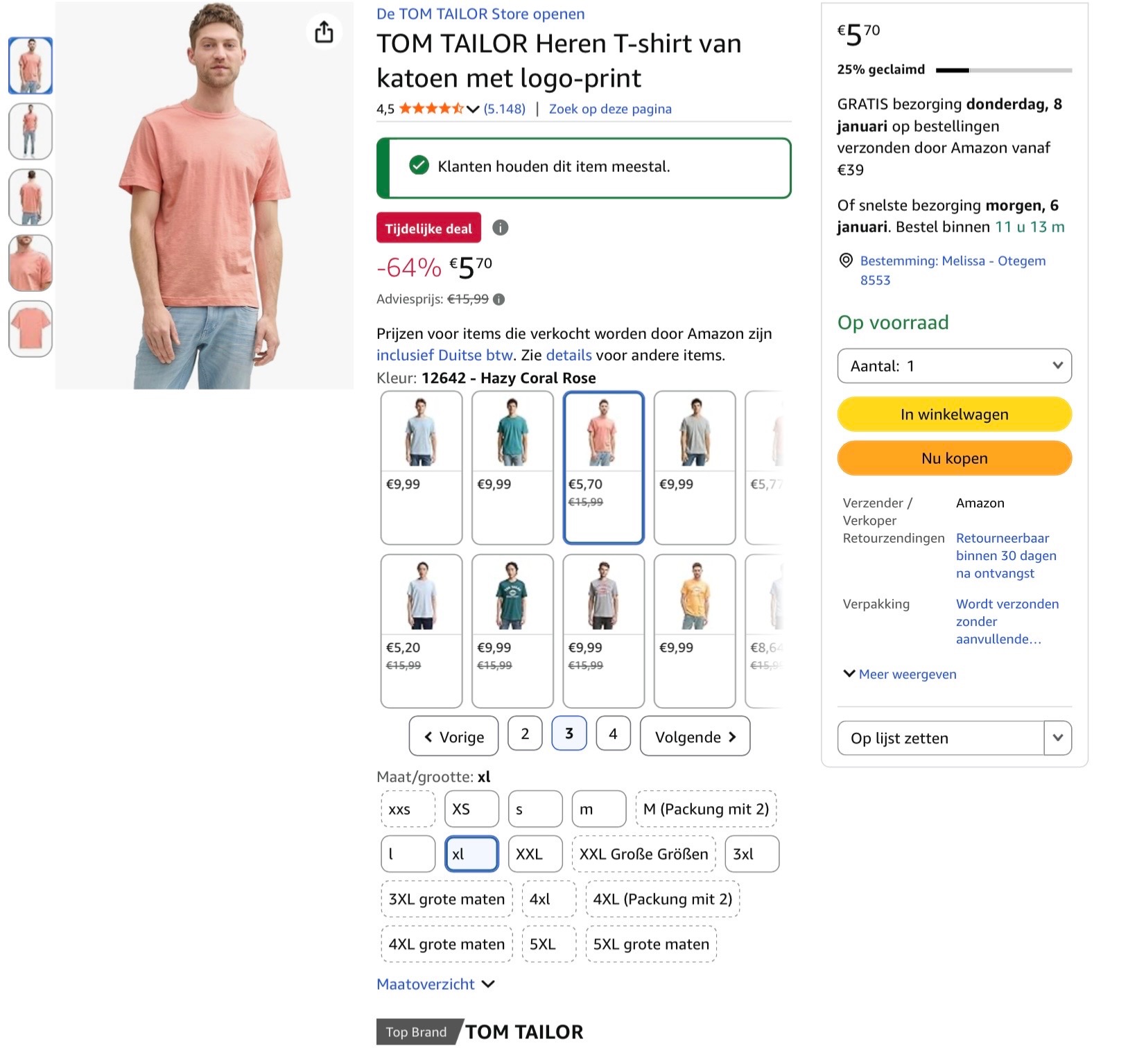 TOM TAILOR Heren T-shirt XL -64%