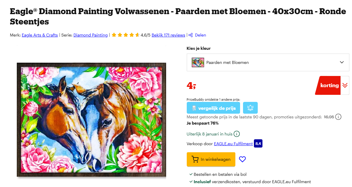 Eagle® Diamond Painting - Paarden met Bloemen - 40x30cm