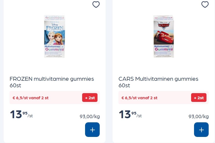 Disney multivitaminen cars en frozen voor 6,50€/stuk