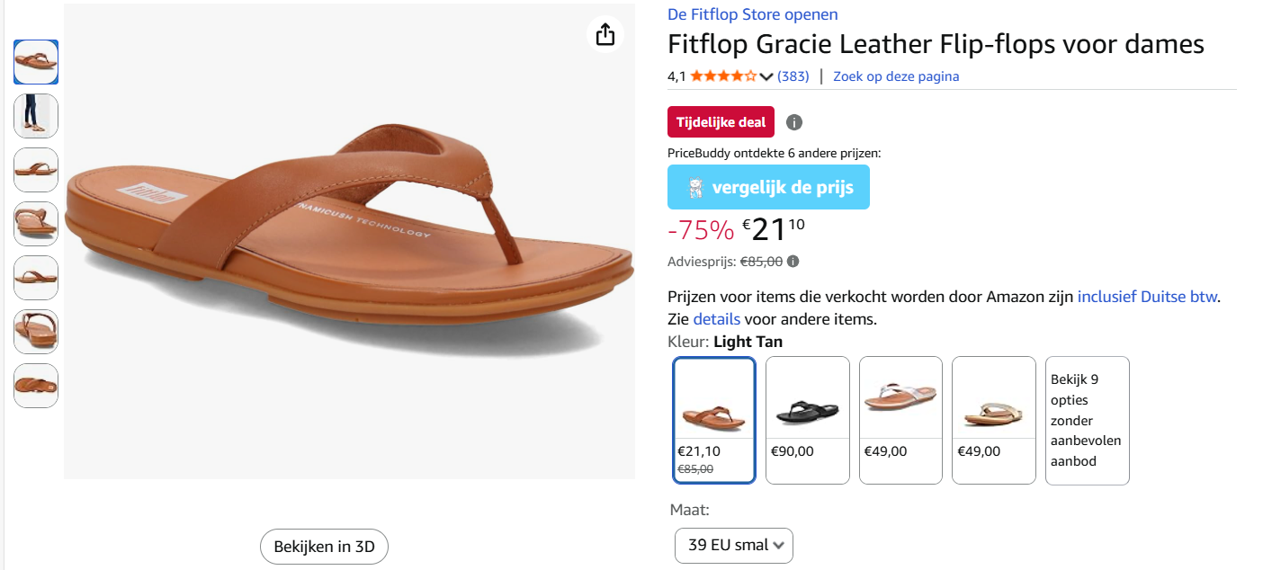 Lederen fitflops in maat 39 met 75% korting