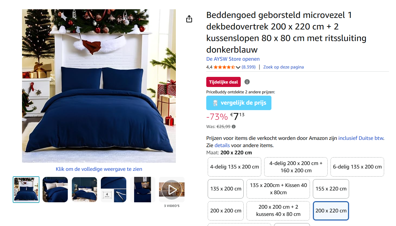 7.13€ voor een 2 persoons dekbedovertrek