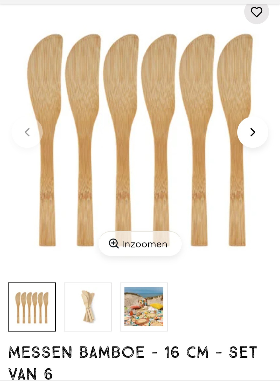 Messen bamboe 16 cm set van 6 -70%