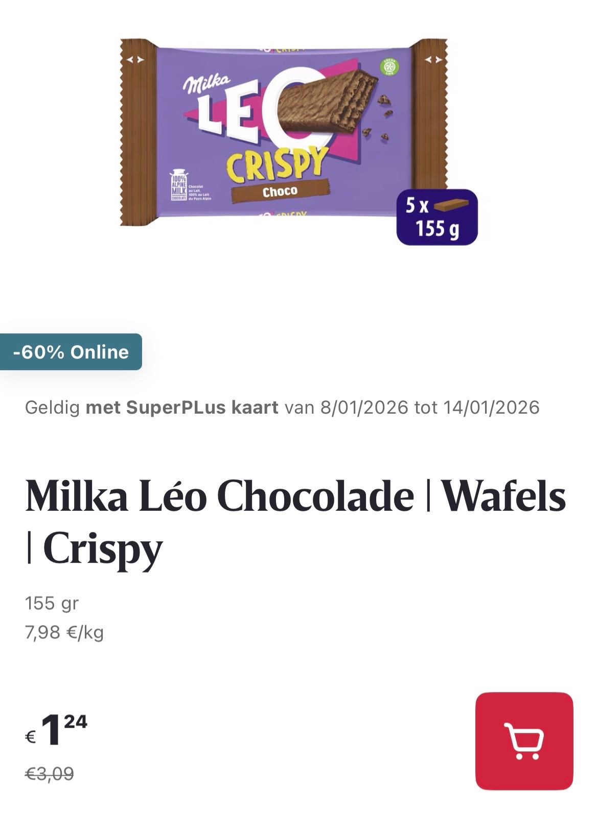 Milka chocolade Leo crispy 155 g -60% online deal op Delhaize.be