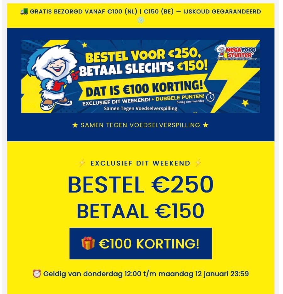 Megafoodstunter €100 korting