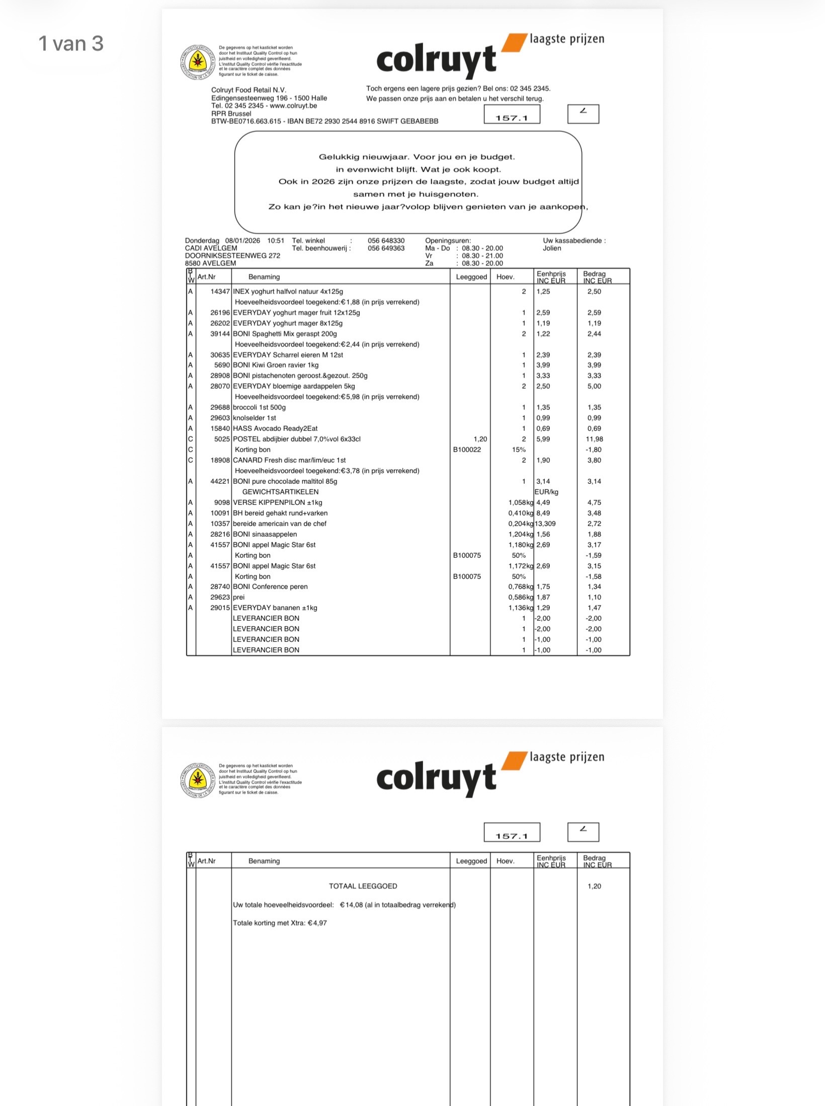 Colruyt Inex, canard fresh, appels