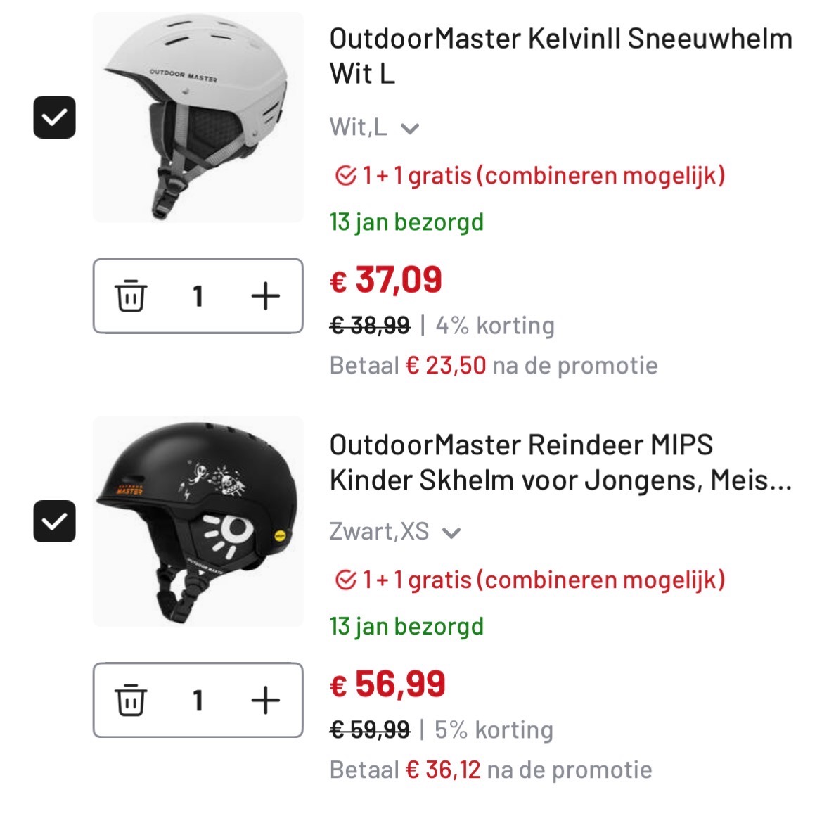 1 + 1 gratis op wintersport artikelen