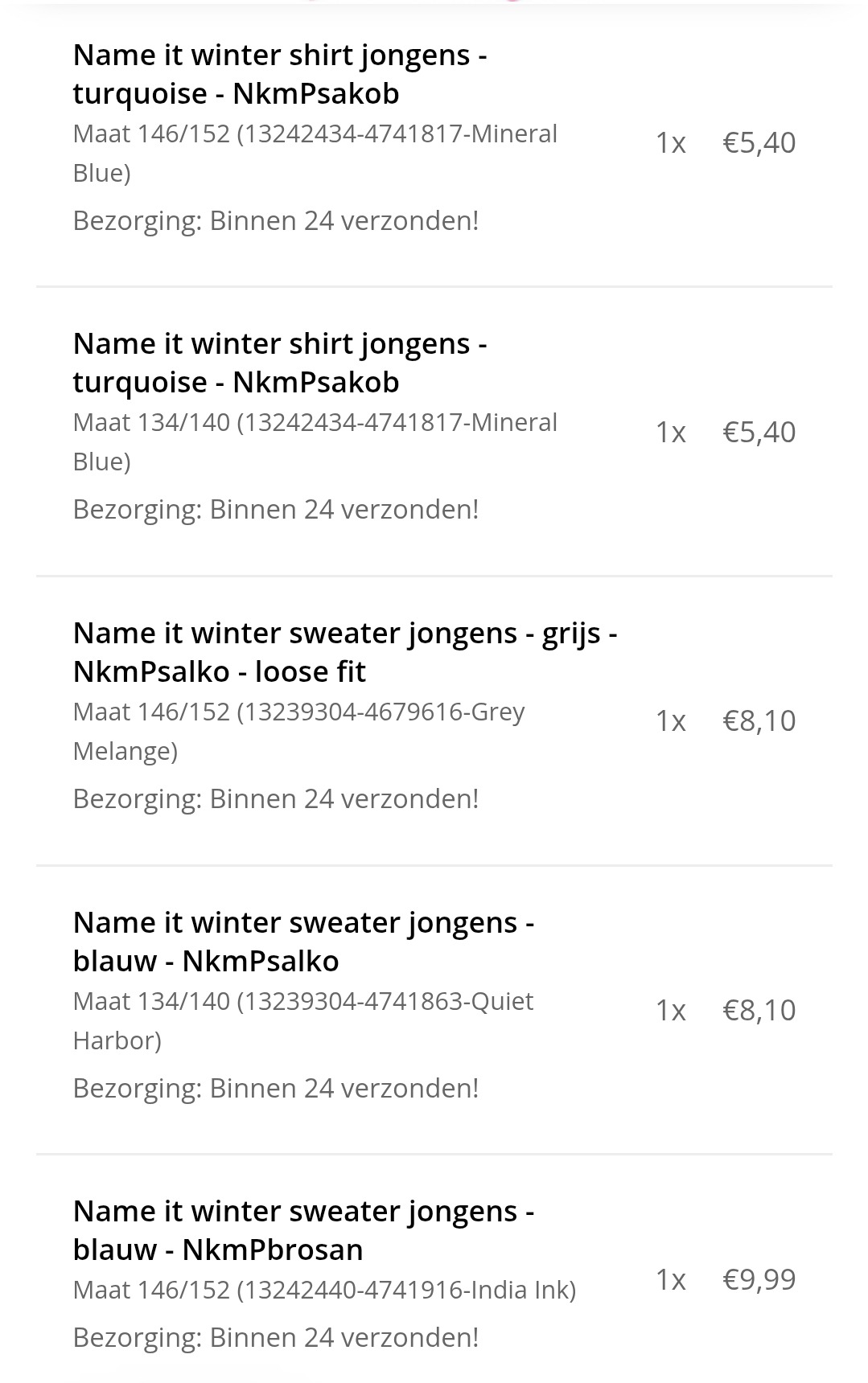 122,01€ uitgespaard op kinderkleding