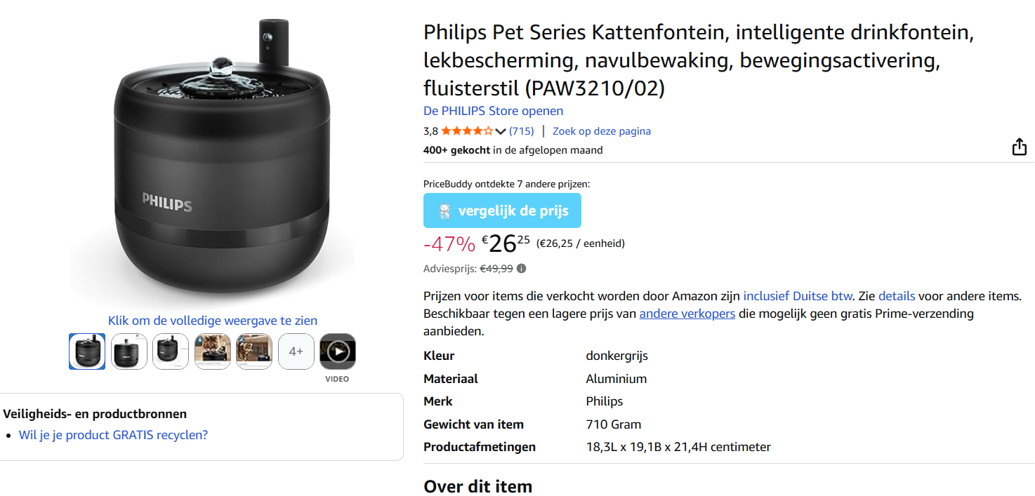 Waterfontein voor katten van Philips