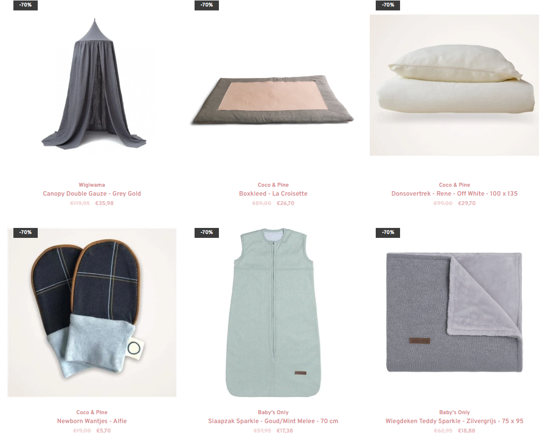 Allerlei baby artikelen aan -70% bij Petit Bibi