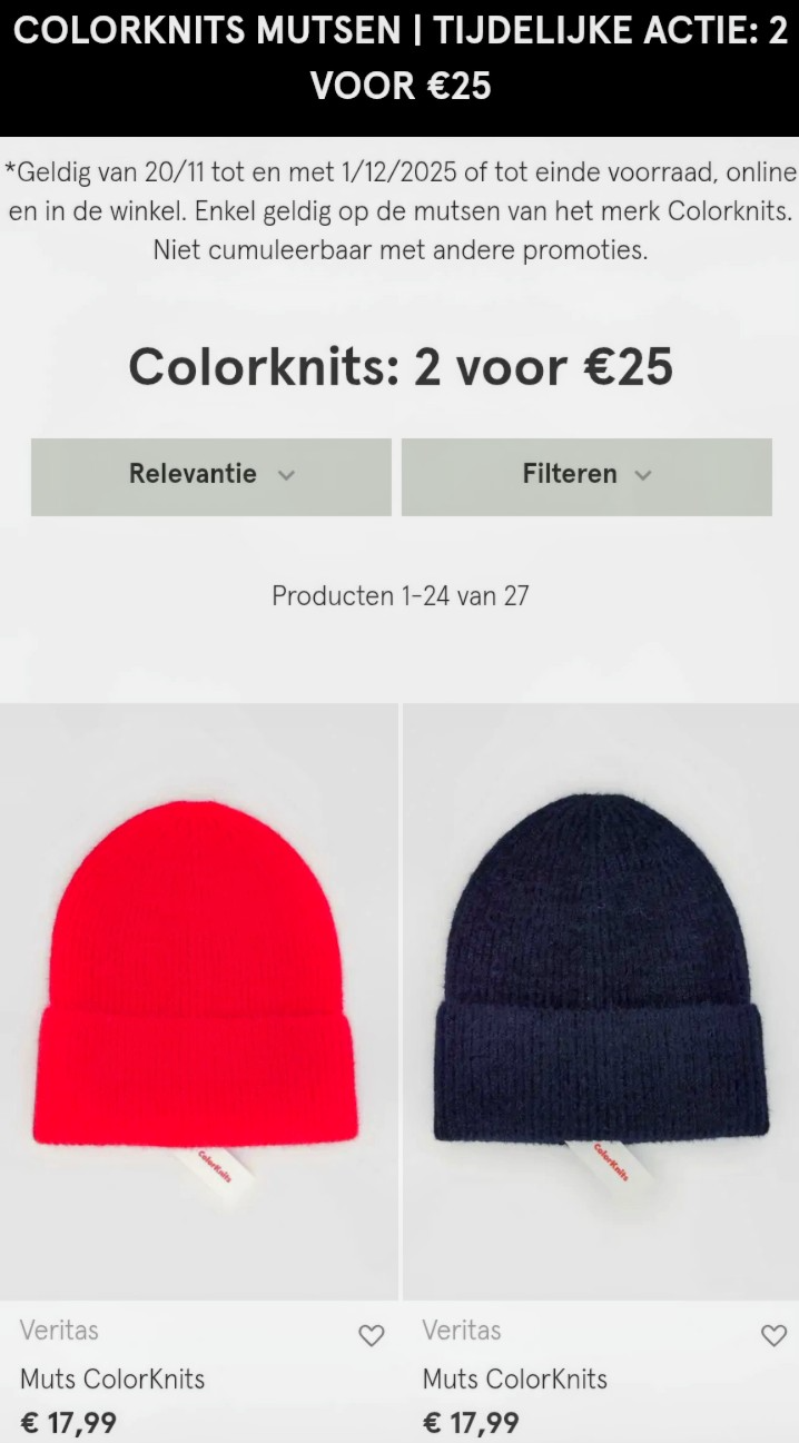 Colorknits mutsen 2 voor €25 bij Veritas