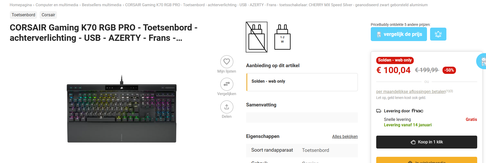 CORSAIR Gaming K70 RGB PRO - Toetsenbord - achterverlichting - USB