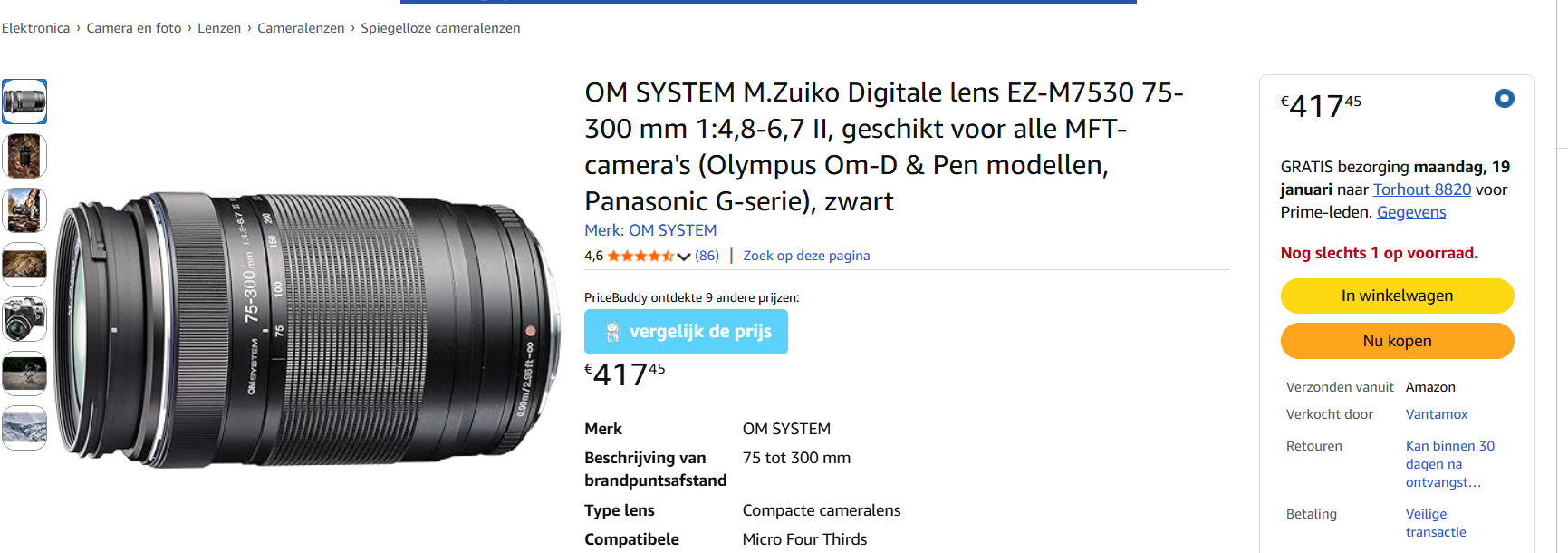 OM SYSTEM M.Zuiko Digitale lens EZ-M7530 75-300 mm 1:4,8-6,7 II, geschikt voor alle MFT-camera's