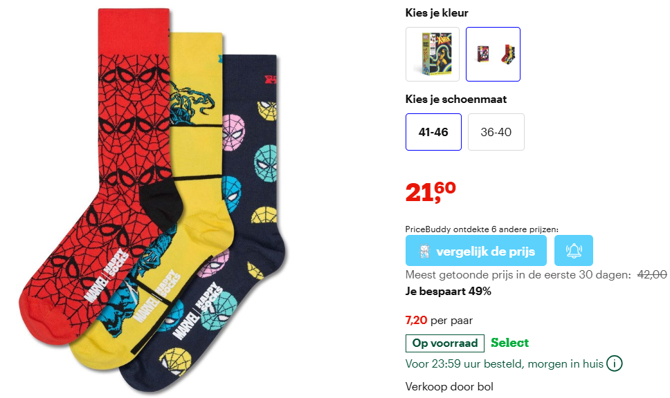 -43% Happy Socks Spiderman giftset 3 paar 🕷️