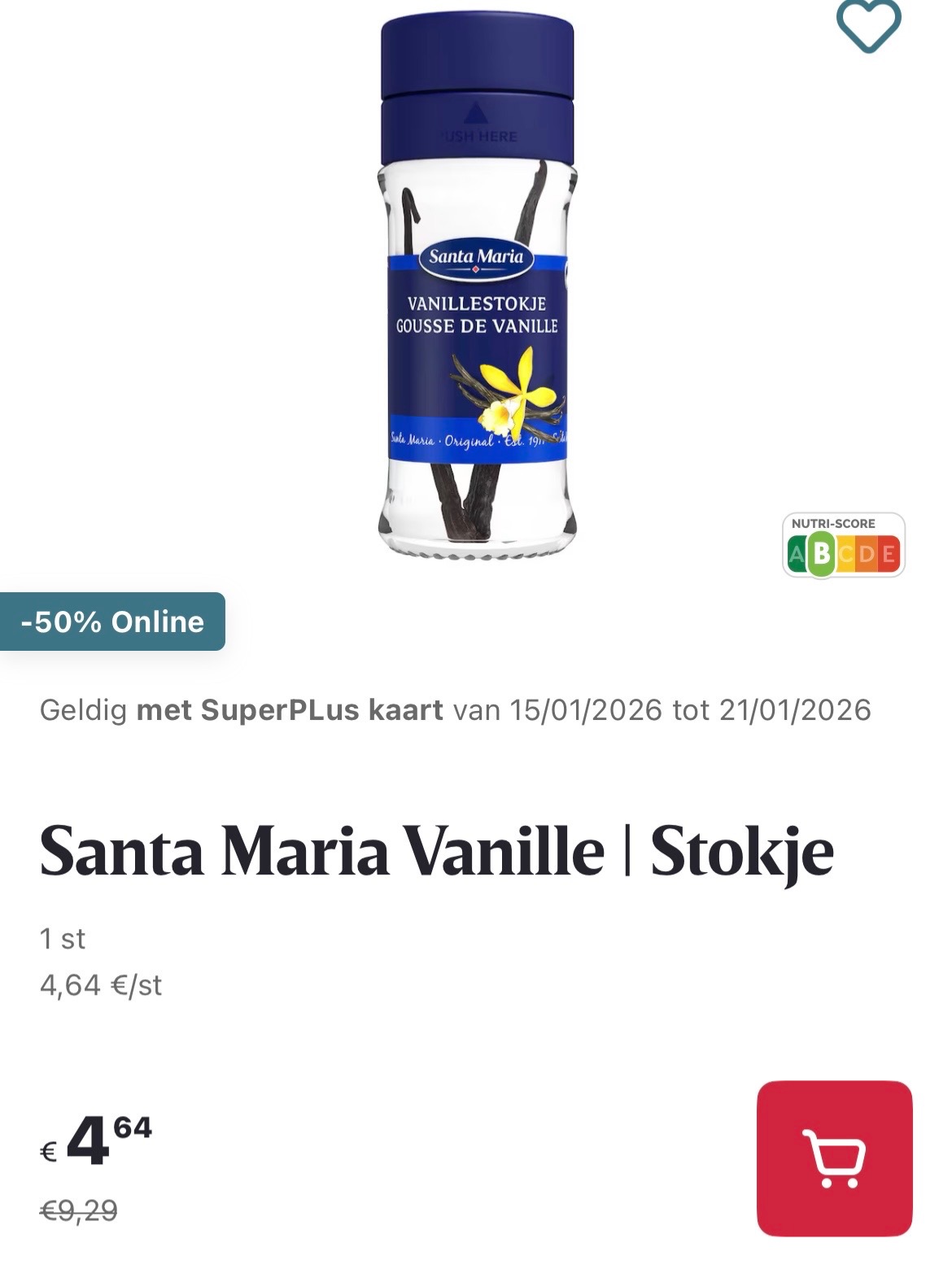 Santa Maria vanille stokje 1 st -50% op Delhaize.be