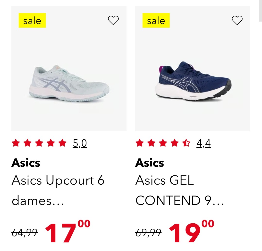 Asics sportschoenen aan 17,99 en 19,99€