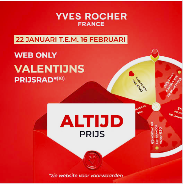 Valentijn prijsrad bij Yves Rocher 💘 gratis deelname, altijd prijs