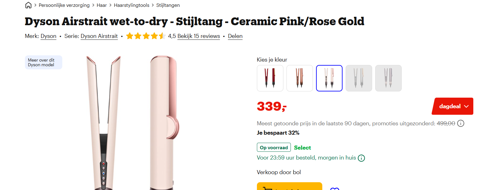 Dyson Airstrait wet-to-dry - Stijltang - Ceramic Pink/Rose Gold