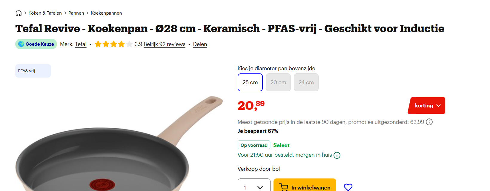 Tefal Revive - Koekenpan - Ø28 cm - Keramisch - PFAS-vrij - Geschikt voor Inductie