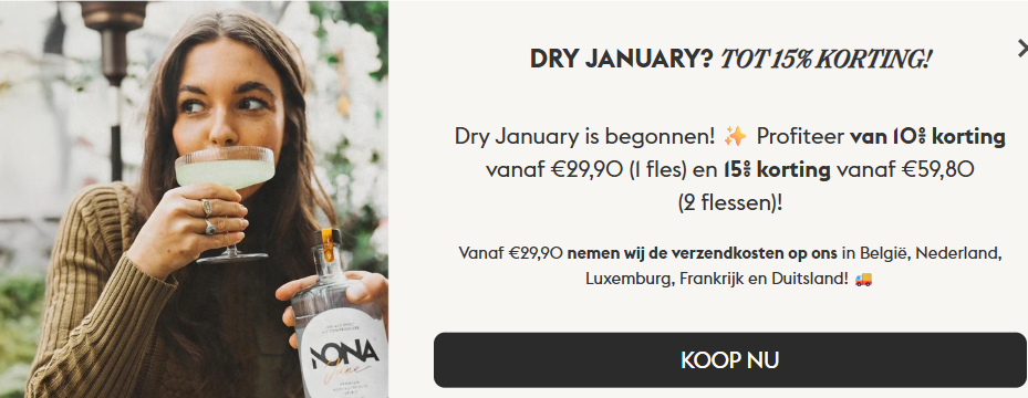 Dry Januari korting tot -15% bij Nona